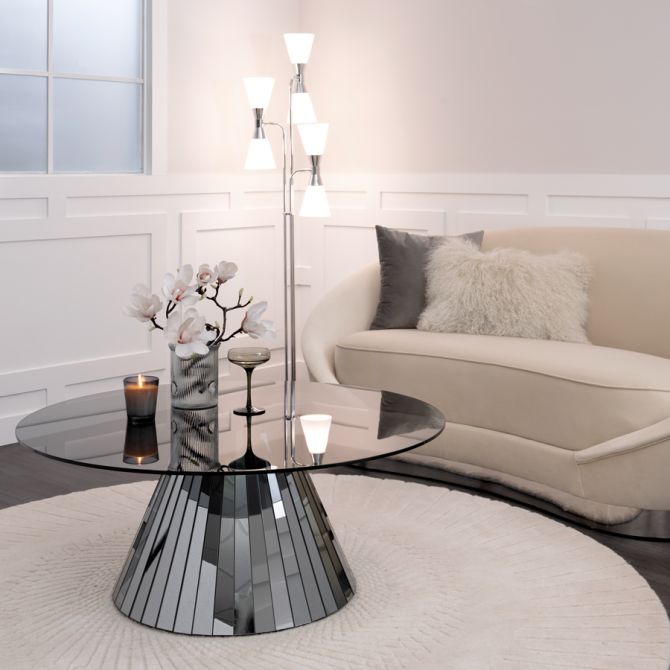 Çağdaş Salon için Modern Aynalı Daireli Cam Kahve Masası 64x64 0