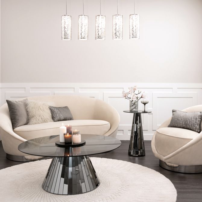 Çağdaş Salon için Modern Aynalı Daireli Cam Kahve Masası 64x64 1