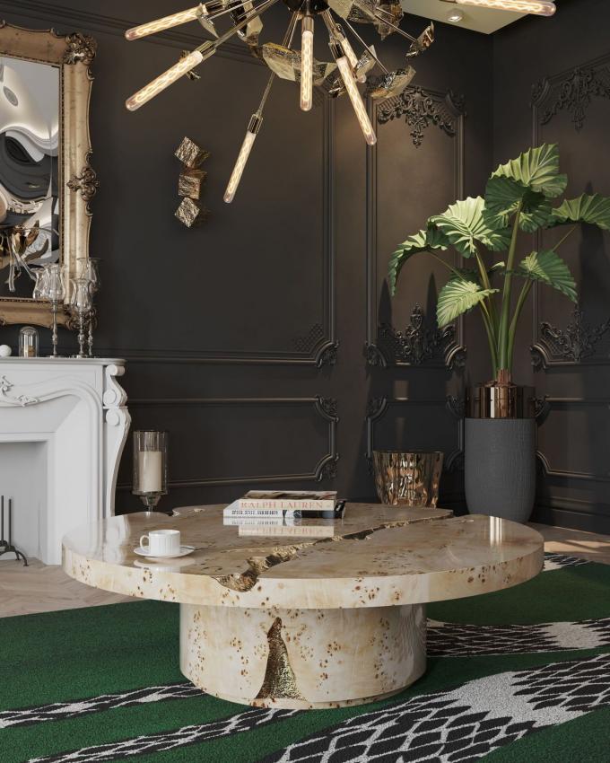 Siyah Modern Kahve Masası Yuvarlak Mermer Üstü Salon Dekoru için İskandinav 12