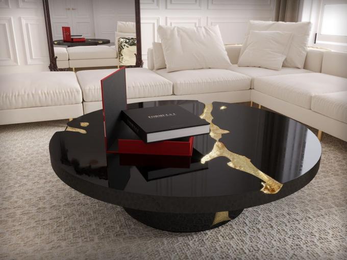 Siyah Modern Kahve Masası Yuvarlak Mermer Üstü Salon Dekoru için İskandinav 15