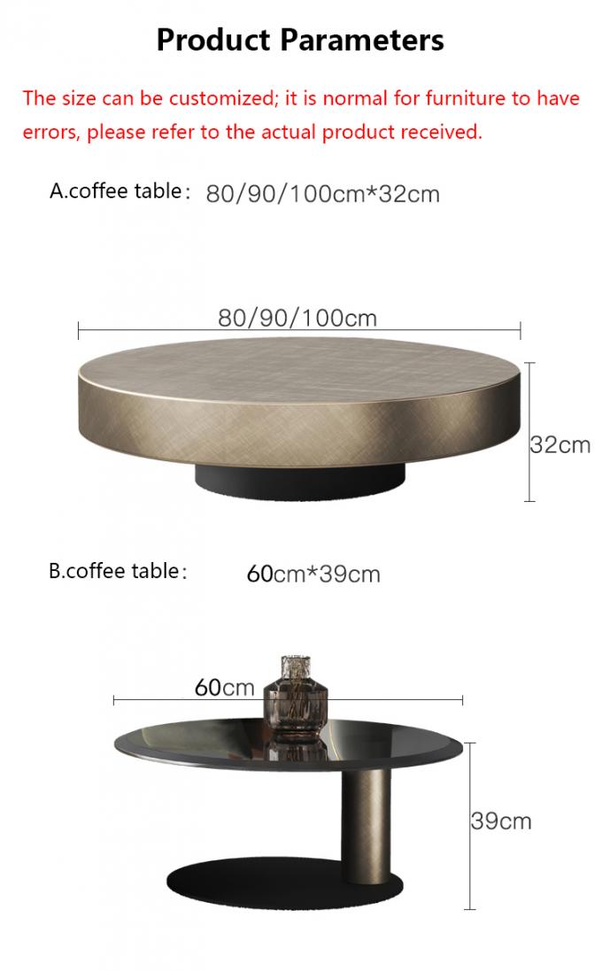 Tempered Glass Gold Metal Yuvarlak Kahve Masası Çağdaş Davul Şekli 5