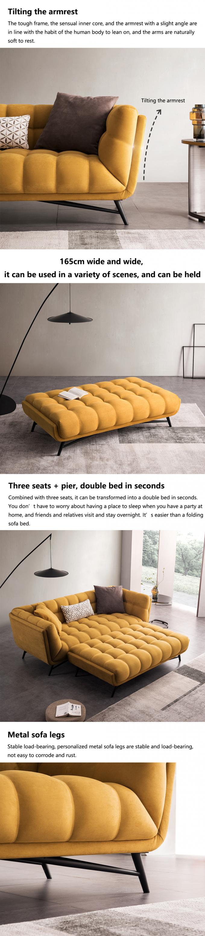 Tufted Bölümlü Sevgi Koltuğu Yatak Kanepe Yatak Çek Açık Sarı Kadife 3
