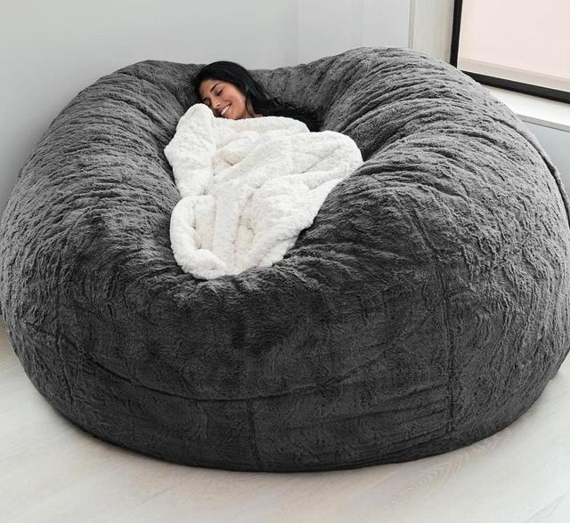 Dışarıdaki 7ft Giant Bean Bag Lounge Sandalye Yumuşak Sahte Kürk Kumaş EPS Doldur 6