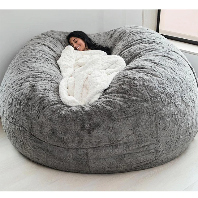 Dışarıdaki 7ft Giant Bean Bag Lounge Sandalye Yumuşak Sahte Kürk Kumaş EPS Doldur 7