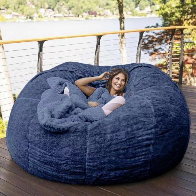 Dışarıdaki 7ft Giant Bean Bag Lounge Sandalye Yumuşak Sahte Kürk Kumaş EPS Doldur 11
