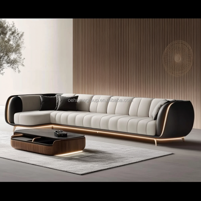 Modern döşenmiş 2 3 kişilik kanepe Işık Lüks oturma odası Lounge Loveseat Kanepeler Deri Kanepe Seti Mobilya 6