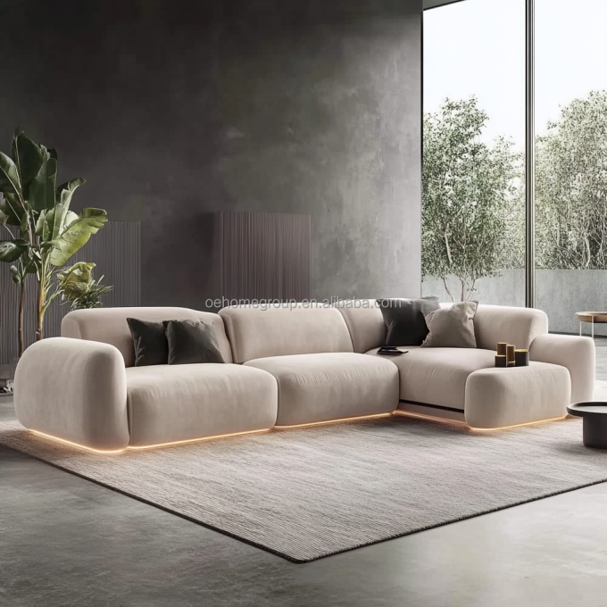 Eğri Modüler Düğüm Kumaş Dekor Sofa Konforlu Bölümlü Zemin Köşe Sofa Mobilya Modern Oturma Odası Seti 5