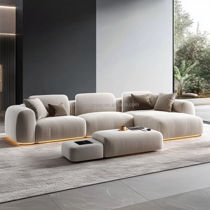 Eğri Modüler Düğüm Kumaş Dekor Sofa Konforlu Bölümlü Zemin Köşe Sofa Mobilya Modern Oturma Odası Seti 6