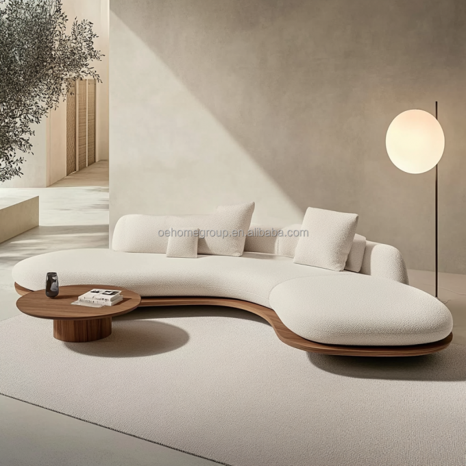 Modern oturma odası tasarımı ve ev mobilyası takımı için Japon Wabi-sabi tarzında 2 adet Yatar Ceviz Rengi Kanepe 6