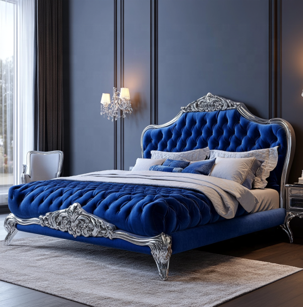 King Size Aynalı Başlıklı Zarif Klasik Yatak Odası Mobilya Takımı ve Modern MDF Malzeme 4