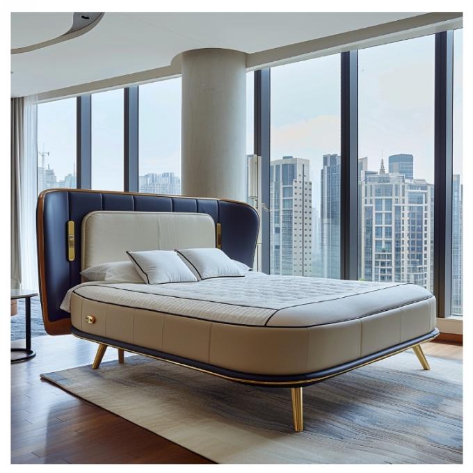 Salon Modern Deri Master Yatak Çift Yatak Katı Ahşap Depolama İtalyan Deri Yatak Çerçevi Ev Otel Daire Mobilyaları 2
