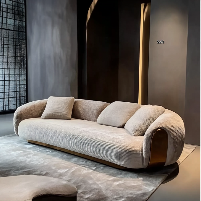 Modern Minimalist Lüks Ahşap Kanepe Set Yarım Daire Tasarımcı Yuvarlak Eğri Kanepe Yemek İçin Yaşama Atölyesi 1