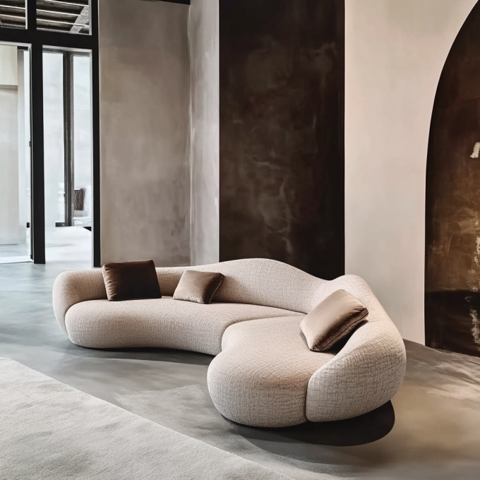 Modern Minimalist Lüks Ahşap Kanepe Set Yarım Daire Tasarımcı Yuvarlak Eğri Kanepe Yemek İçin Yaşama Atölyesi 3