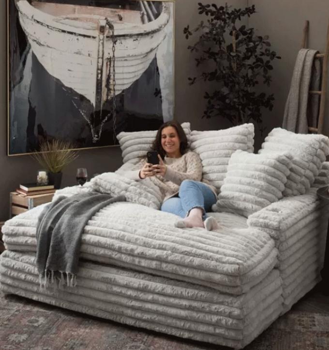 Modern Kadife Kumaş Şezlong İkili Kanepe Seti Kapıdan Kapıya Sinema Yataklı Çağdaş Oturma Odası İçin 4