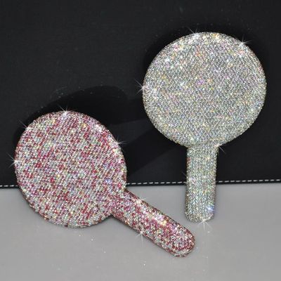 Açık pembe daire Rhinestone aynası On-the-Go dokunma ve makyaj uygulaması