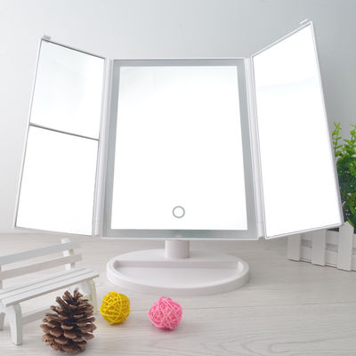 Dokunmatik LED Üç Katlı Vanity Mirror 10x Işıklı Katlanabilir Seyahat Aynası