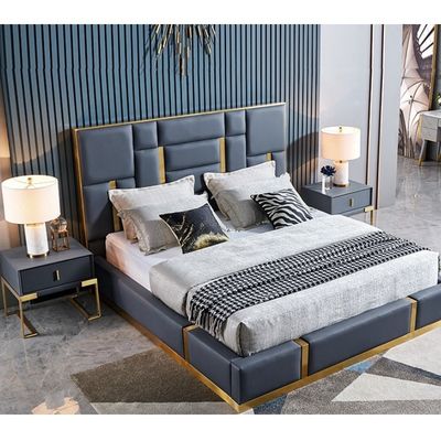 Deri Tufted döşenmiş yatak Modern King Yatak Odası Setleri