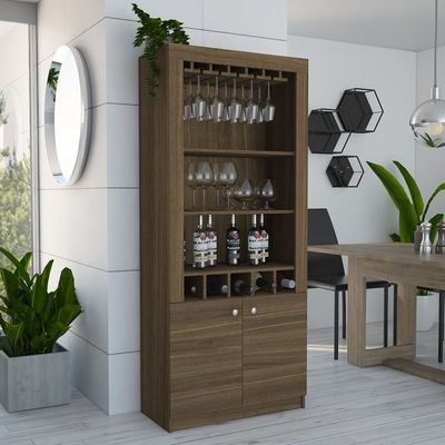 Ahşap raflarla Endüstriyel Bar Köşe Şarap Rack Dolabı Duvar Montajı Tasarımı