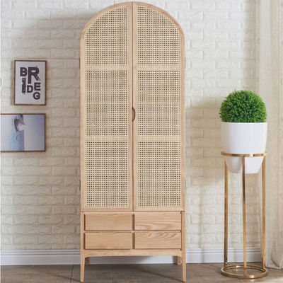 Ahşap Dolap Modern Rattan Kıyafetler Depo Dolabı 2 Kapı Katı Ahşap 75*58*201cm