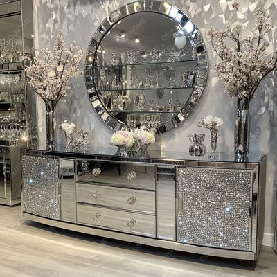 Oturma Odası TV Dolabı Modern Aynalı Gümüş Kristal Cam Mobilya Yatak Odası Otel Dairesi-Oturma Odası