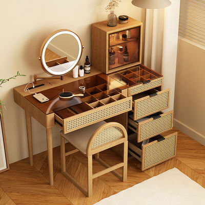 Katı Ahşap Köşe Makyaj Vanity Set Soyunma Masası Döner ayna