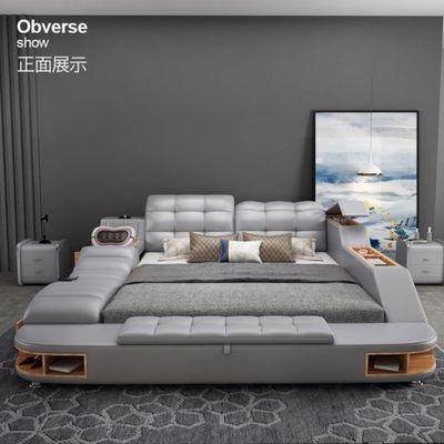 Deri lüks yatak odası seti Tufted döşenmiş yatak Modern tasarım