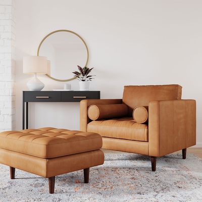 Modern Kadife Kol Deri Sandalye Ottoman tabure ile Lounge Sandalye