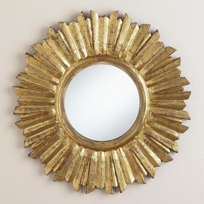 Metal Çerçeve Güneşböceği Yuvarlak Duvar Ayna 24 X 36 Antika Altın Soyunma Odası İçin