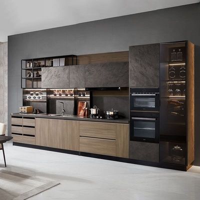 Melamine Karton Yapılandırılmış Mutfak Dolapları Duvar Montajlı Mobilya