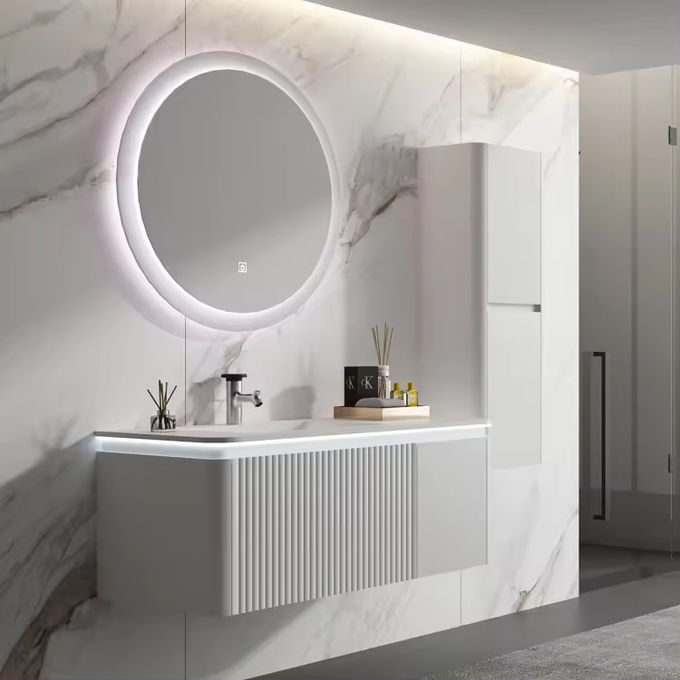 Dikdörtgen Ahşap Banyo Vanity Lavabo Birimi 18 Inch Kompakt Tasarım 1