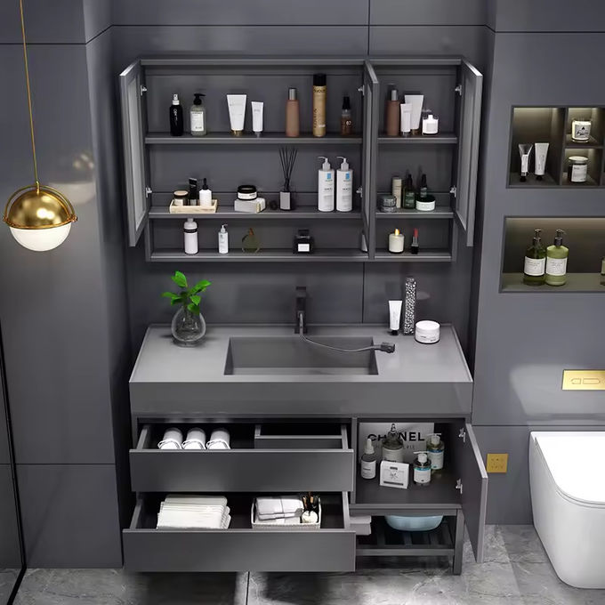 Dolap Yüzen Banyo Vanity Tuvalet Lavabo Birimi Duvara monte edilmiş 0