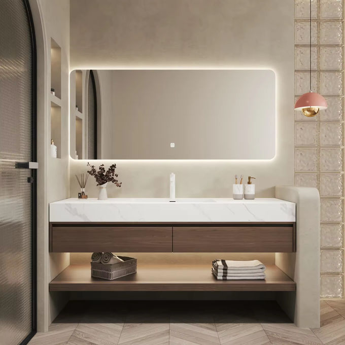 MDF Tahta ahşap Banyo Lavabo Dolabı Birim Gümüş Ayna 0