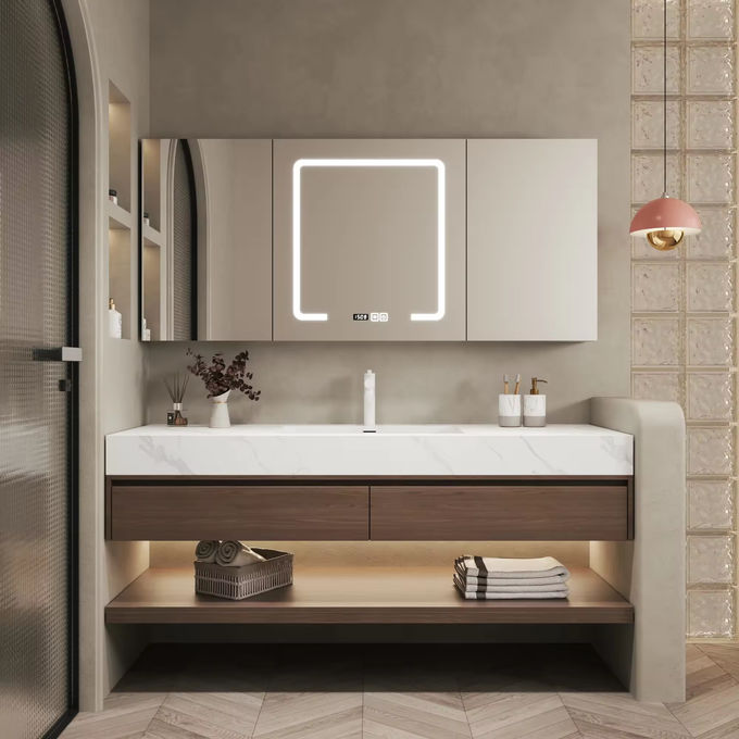 MDF Tahta ahşap Banyo Lavabo Dolabı Birim Gümüş Ayna 1