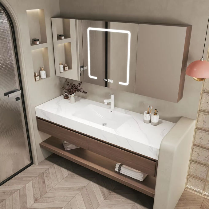 MDF Tahta ahşap Banyo Lavabo Dolabı Birim Gümüş Ayna 2